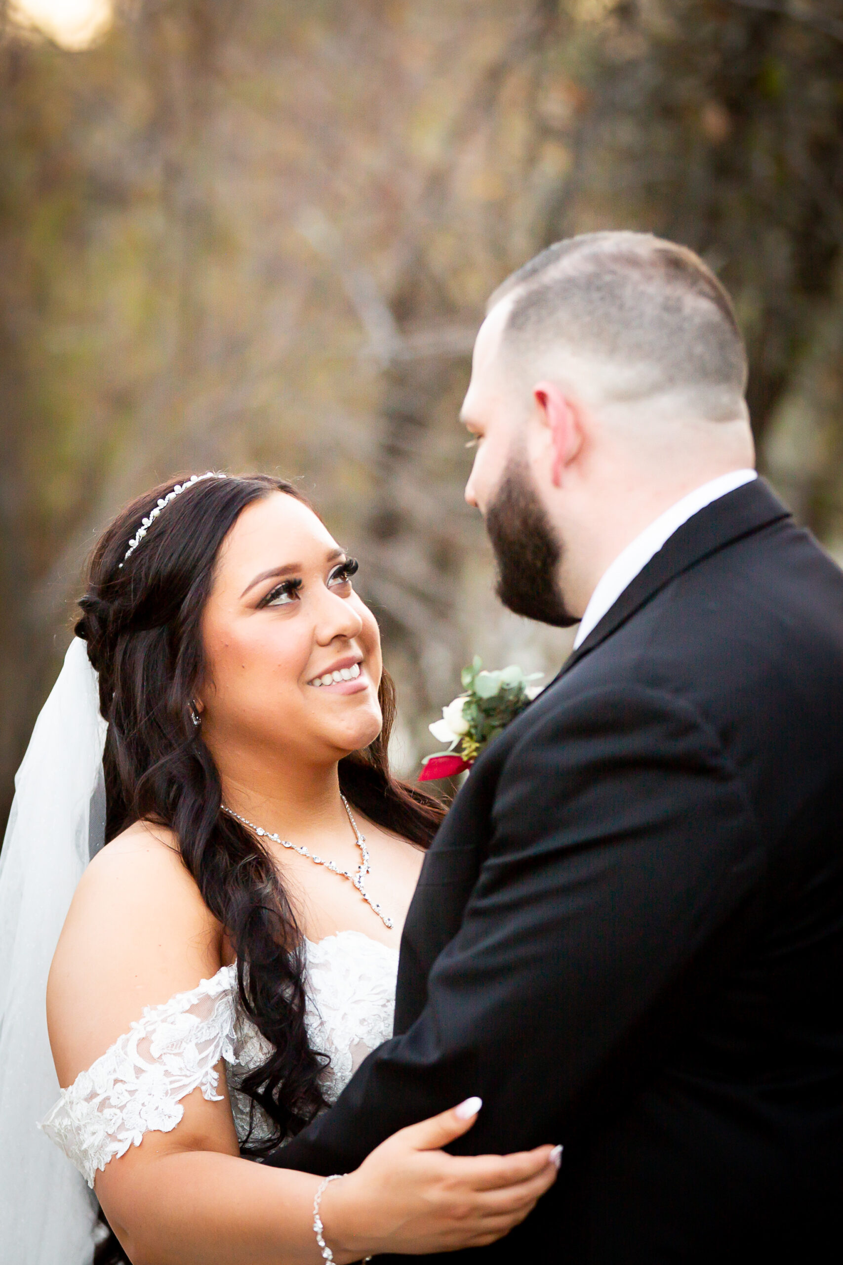 bride looking at groom