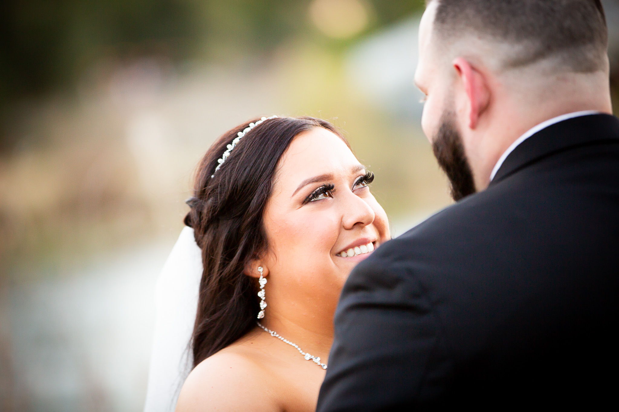 bride looking at groom