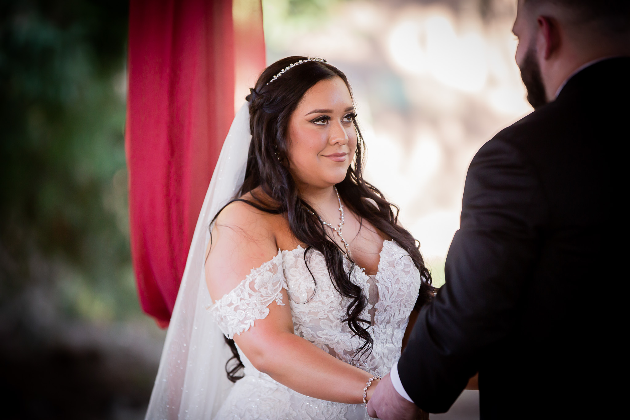 bride looking at groom