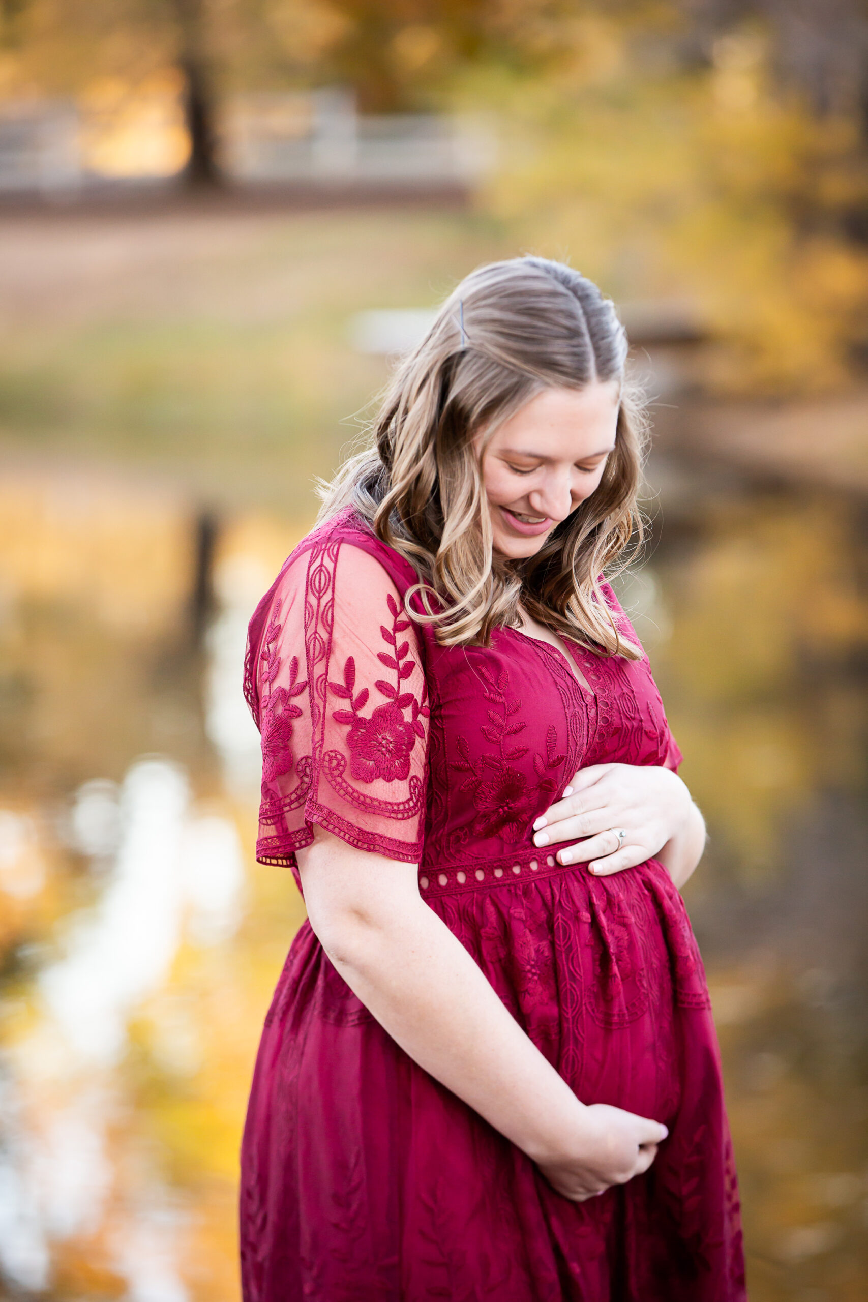 maternity session red dress